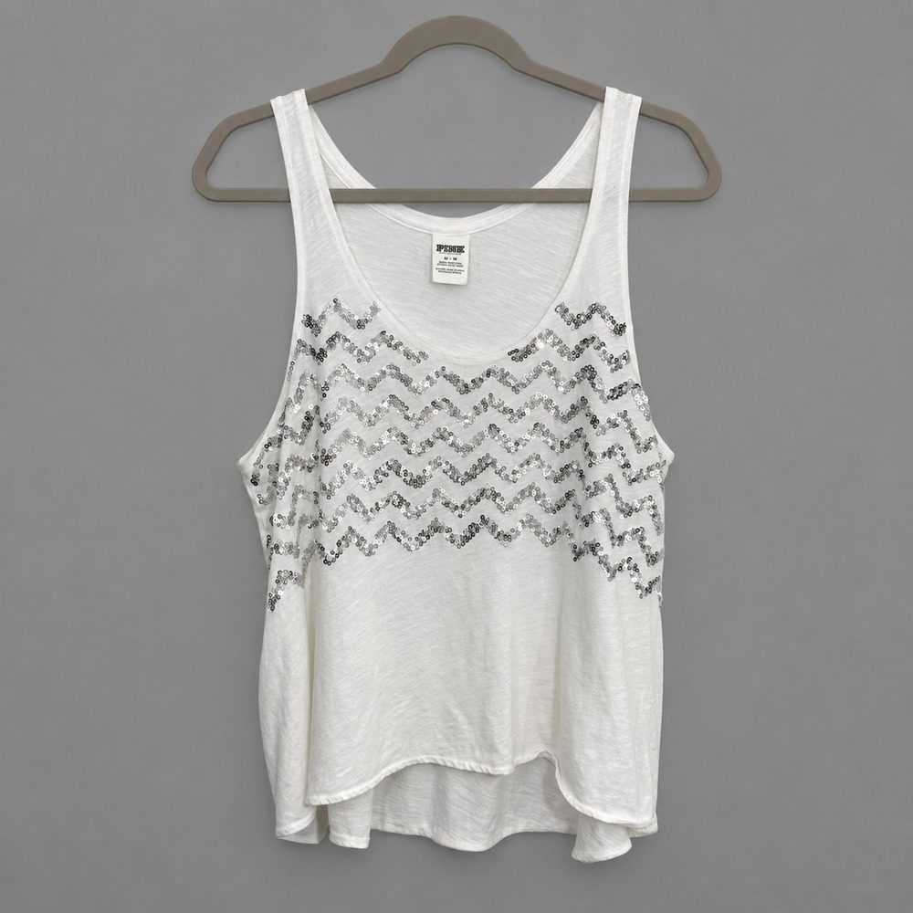 Victorias Secret PINK Womens Tank Top Medium White Sequin Casual Y2K Lightweight